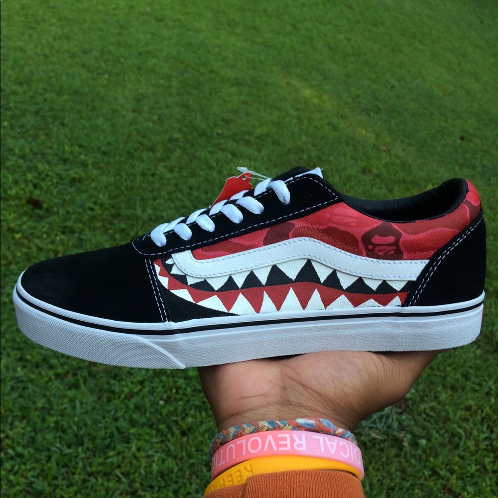 Custom red Bape camo vans